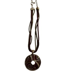 Chico's Vintage Moreau Enameled Maroon Pendant Necklace